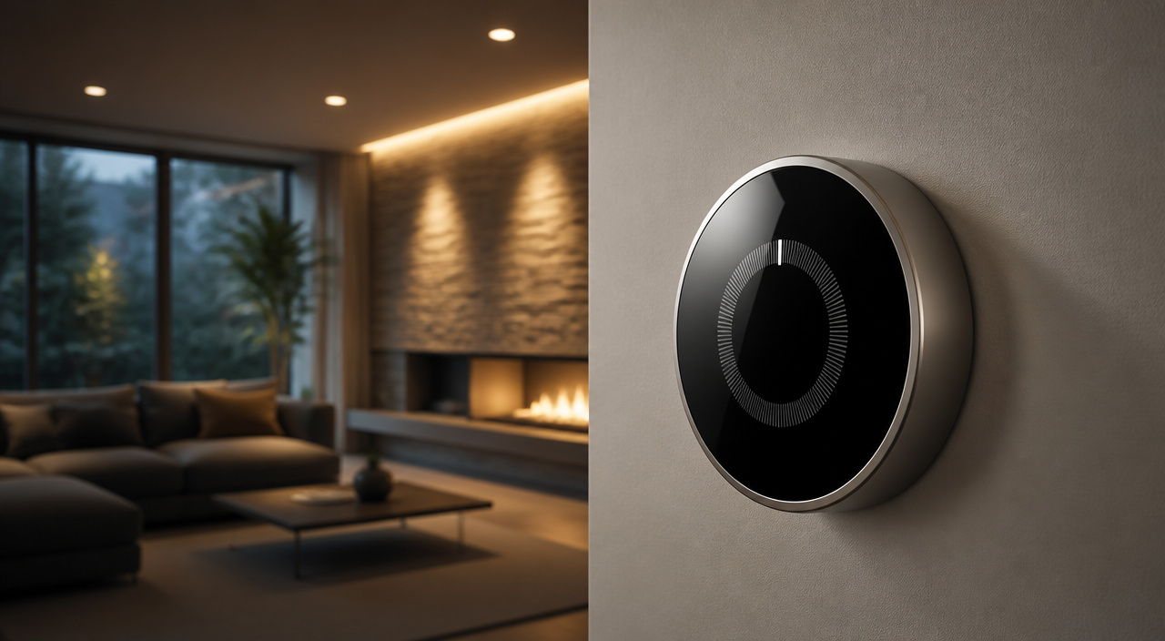 Modern wall-mounted thermostat showing a temperature reading